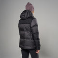 Midnight Grey Montane Women's Glacium Hooded Down Jacket Model Back FGLAHMNG