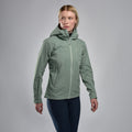 Pale Sage Montane Women's Phase Lite Waterproof Jacket Model Front