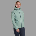 Sea Mist Montane Women's Phase Lite Waterproof Jacket Model Back