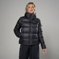 Black Montane Women's Thaw Hooded Down Jacket Model Front FTHAHBLA