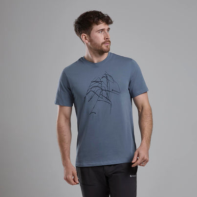 Stone Blue Montane Men's Abstract Mountain T-Shirt Front and Back