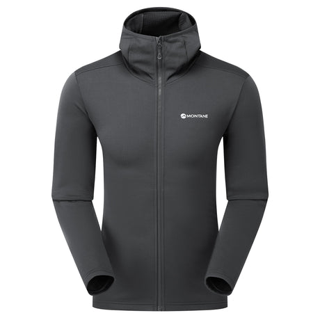 Midnight Grey Montane Men's Protium Hooded Fleece Jacket Model Front MPRHOMNG